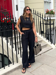 Linen Vest & Wide-Leg Trousers Set