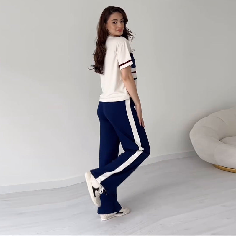 Blue Knit Set – Short Sleeve Top & Trousers
