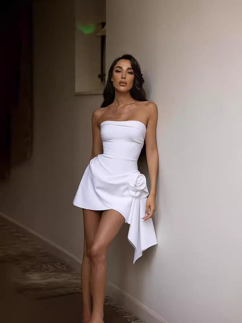 European Summer Strapless Flower Tube Top Dress