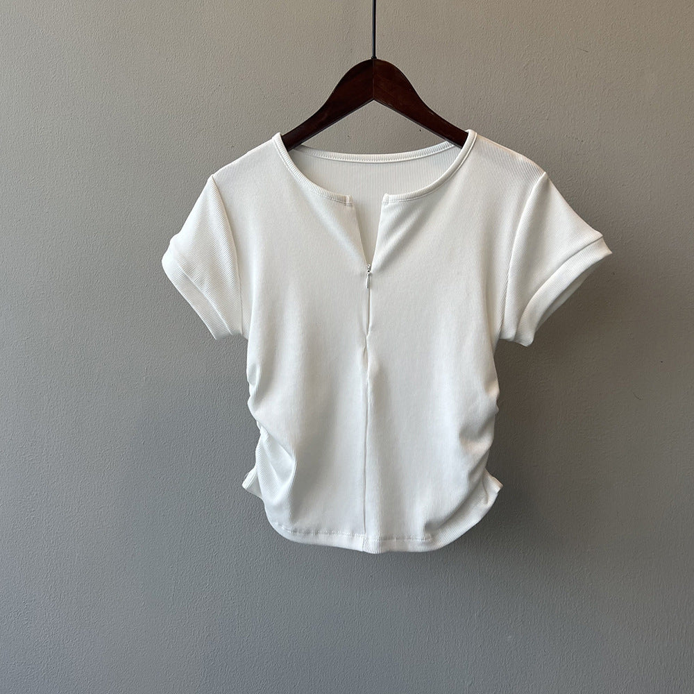 Retro Half-Zip Cotton Blend T-Shirt