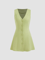 Matcha Green V-Neck Sleeveless Mini Dress
