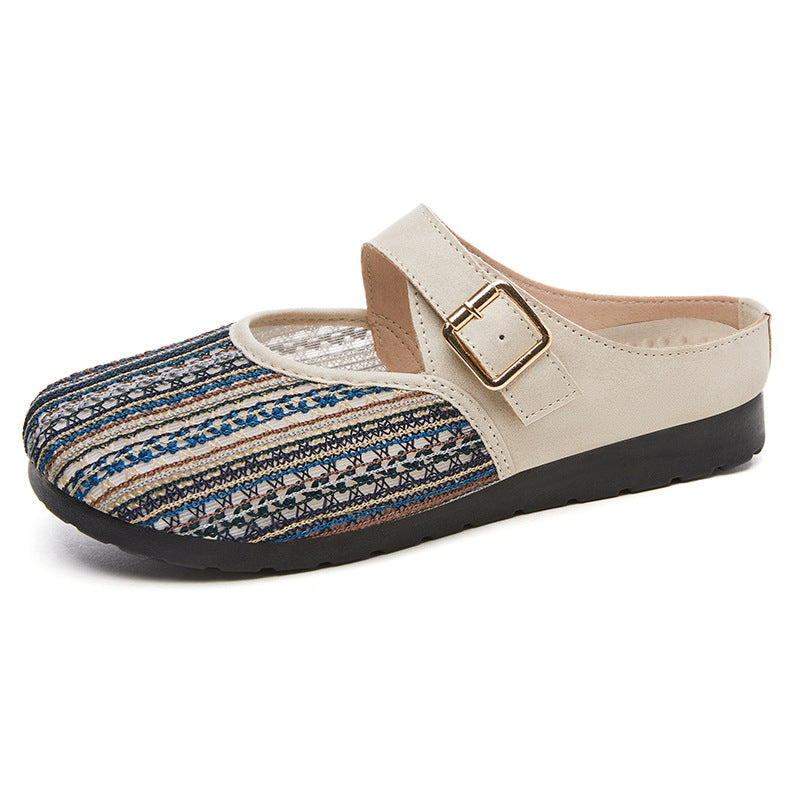 Roman Style Striped PU Sandals with Buckle
