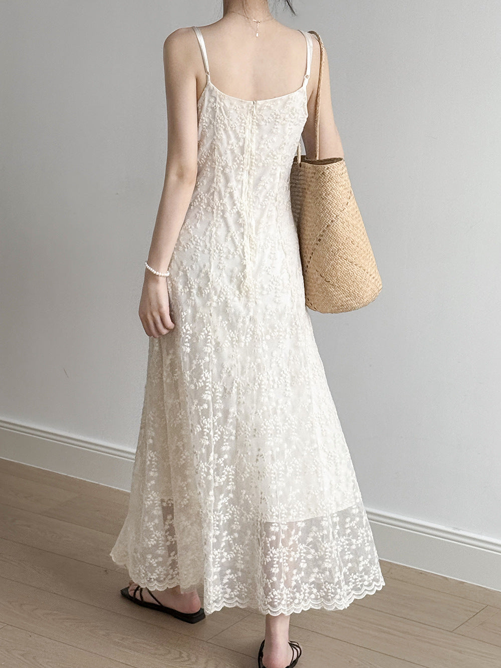 Elegant Lace Embroidered Long Summer Dress