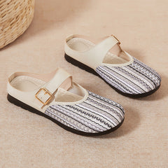 Roman Style Striped PU Sandals with Buckle