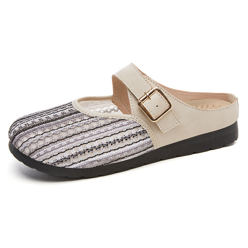 Roman Style Striped PU Sandals with Buckle