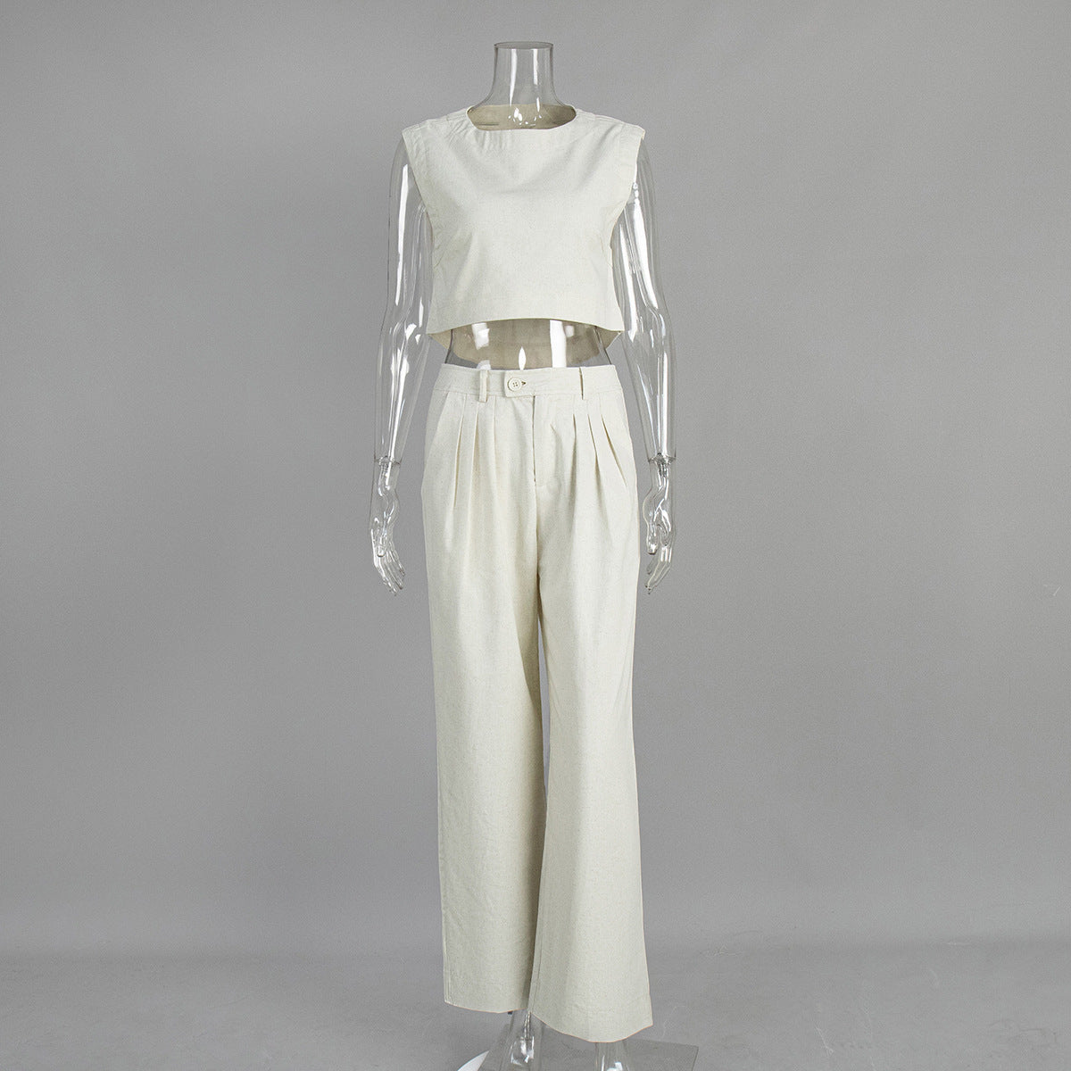 Linen Vest & Wide-Leg Trousers Set