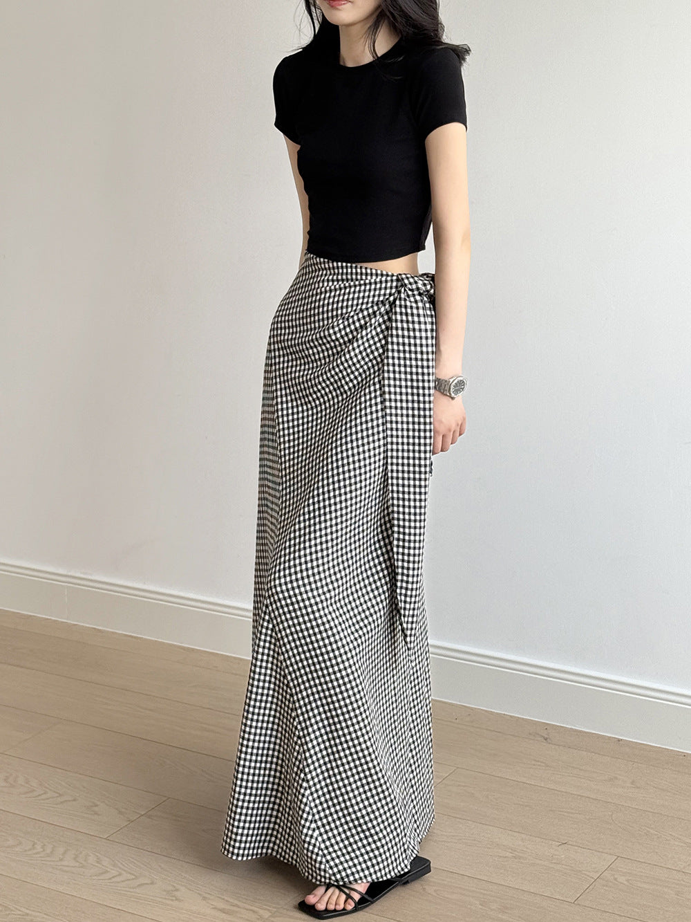 Plaid Wrap Floor-Length Skirt