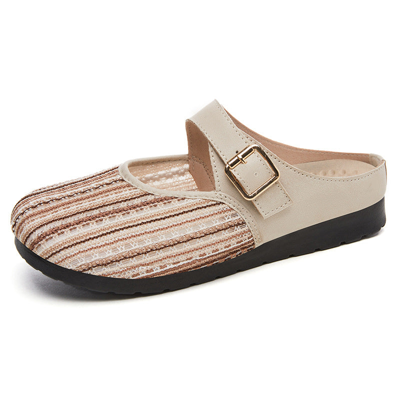 Roman Style Striped PU Sandals with Buckle