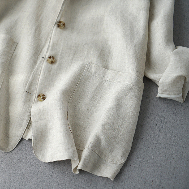 Comfortable Linen Blazer – Casual Long Sleeve Suit for Women