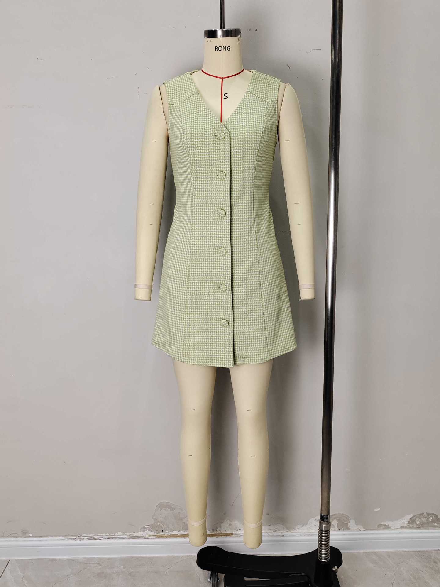 Matcha Green V-Neck Sleeveless Mini Dress