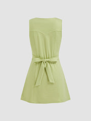 Matcha Green V-Neck Sleeveless Mini Dress