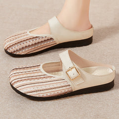 Roman Style Striped PU Sandals with Buckle