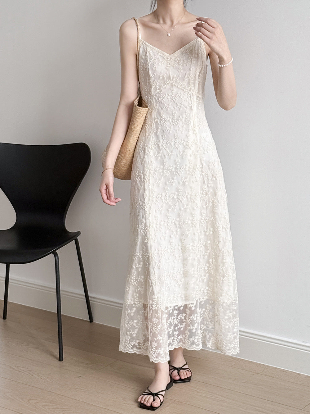 Elegant Lace Embroidered Long Summer Dress