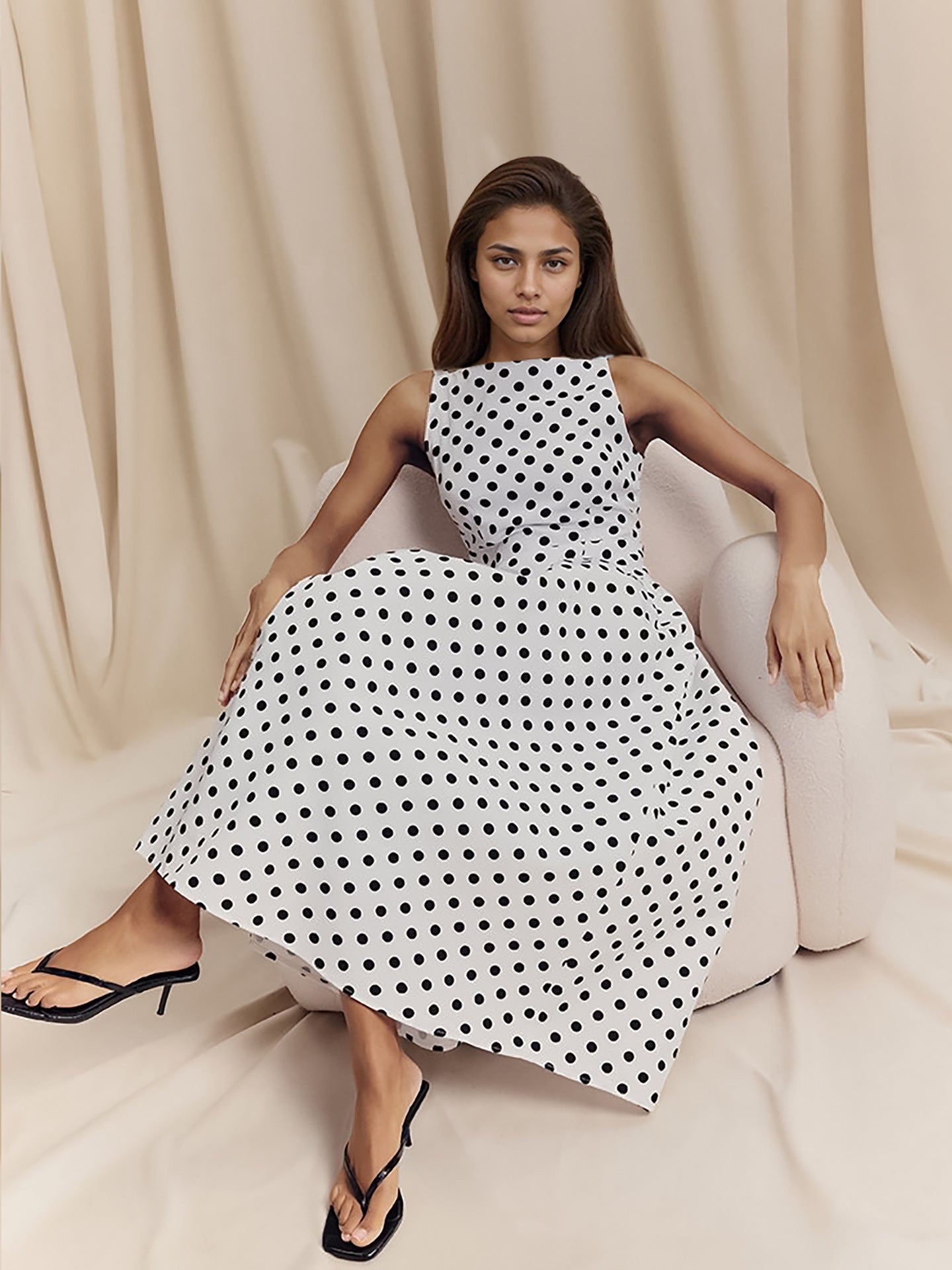 European Polka Dot Sleeveless Long Dress