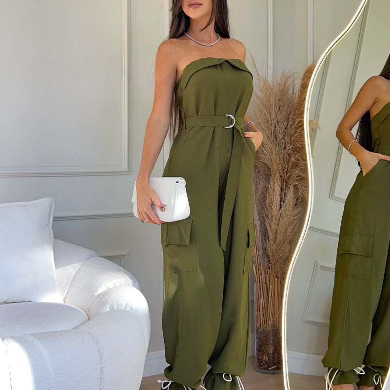 Summer Strapless Belted Jumpsuit