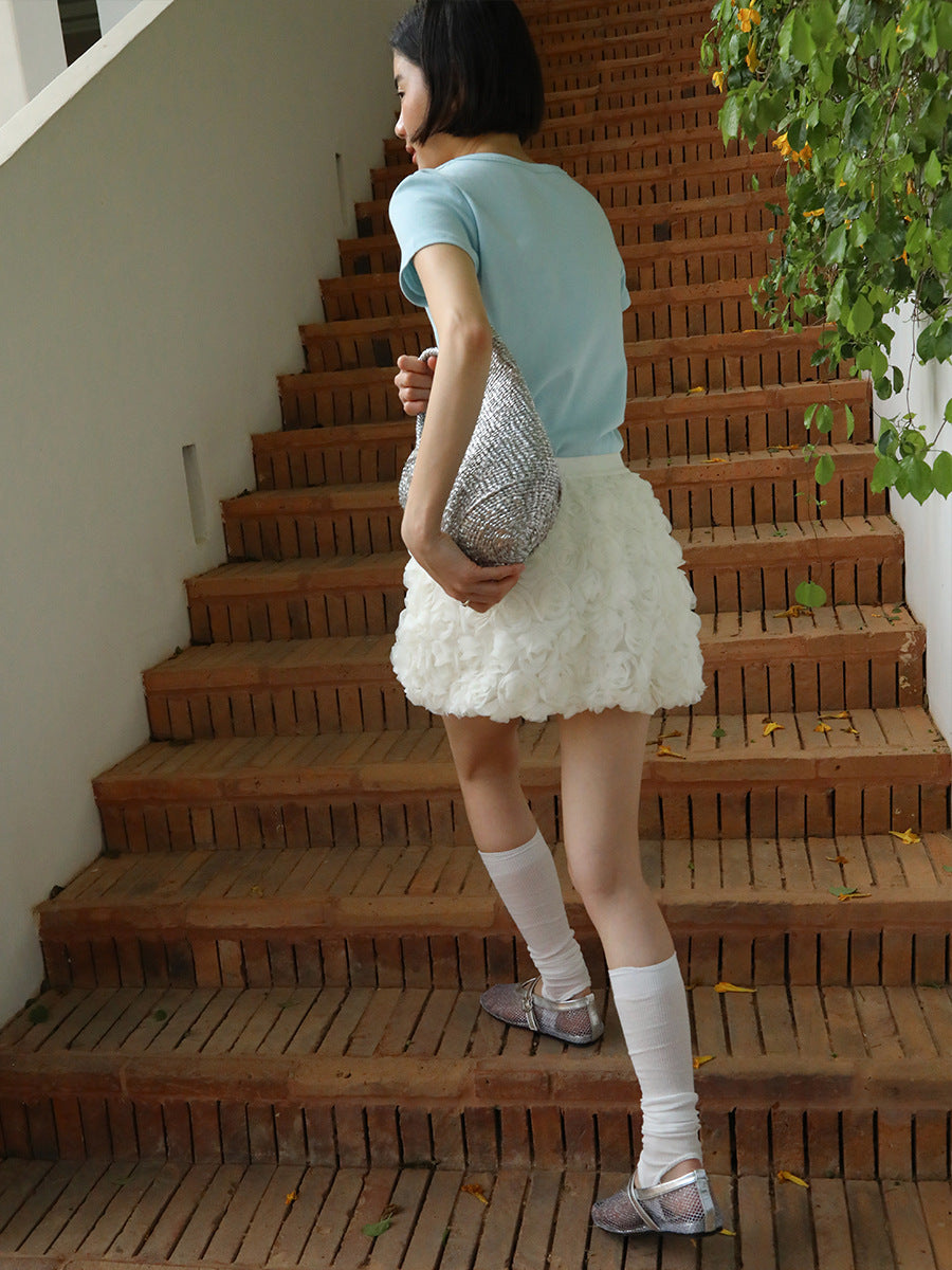 Three-Dimensional Rose Short Skirt