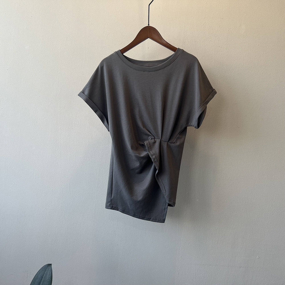 Pleated Waist Cotton T-Shirt
