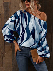 Painted One-Shoulder Lantern Sleeve Top