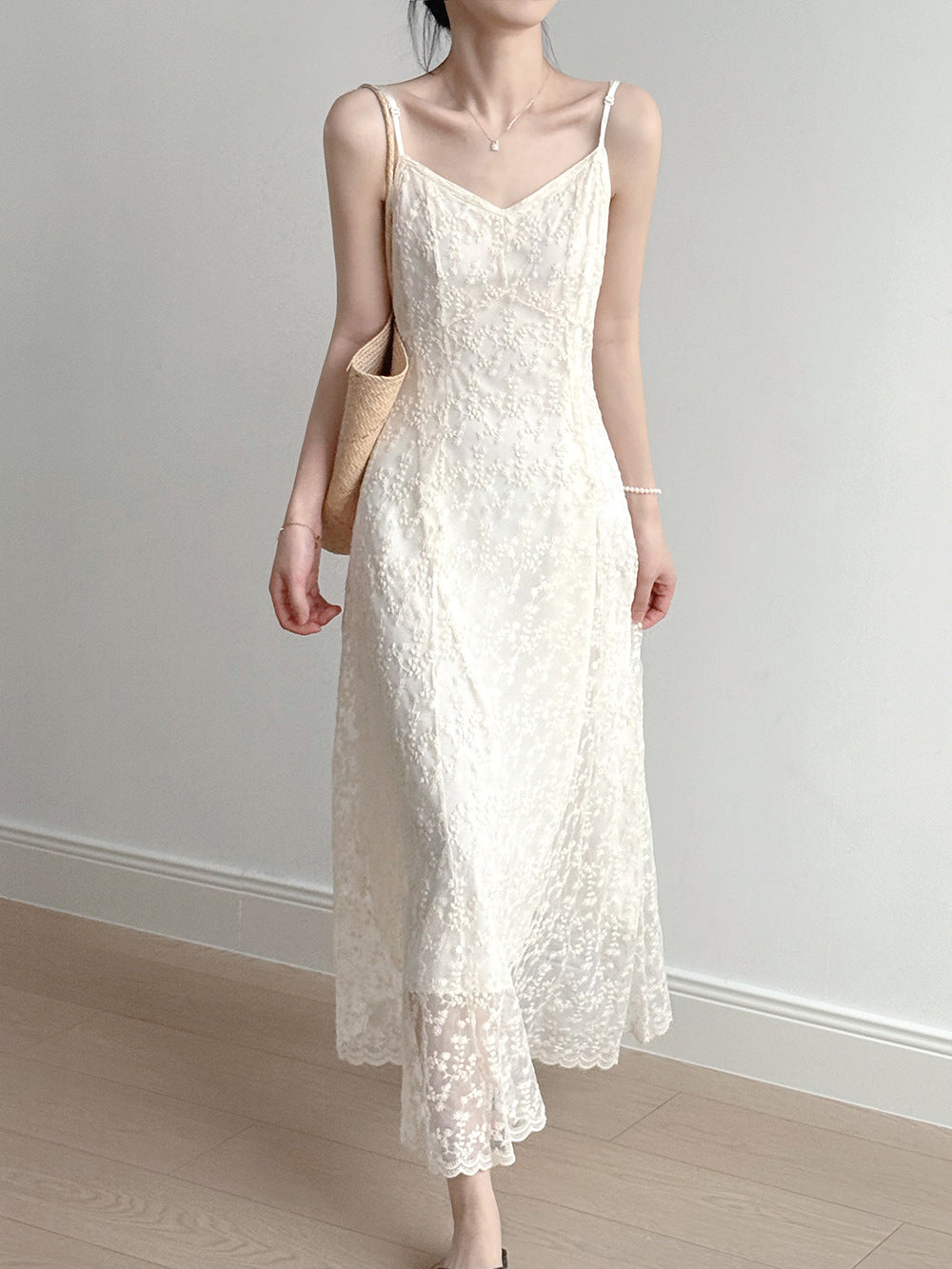Elegant Lace Embroidered Long Summer Dress