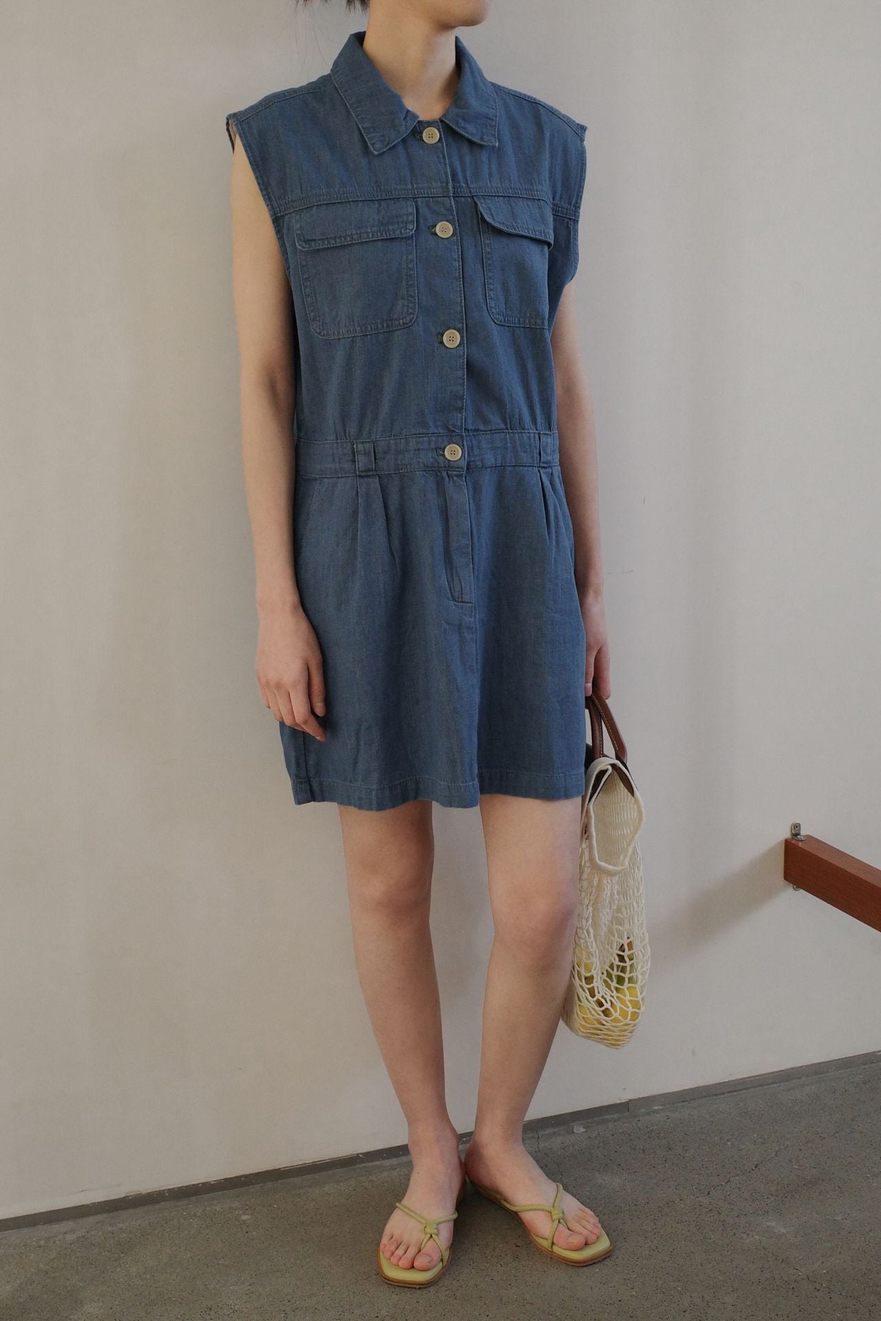 Dark Blue Lapel Buttoned Denim Dress