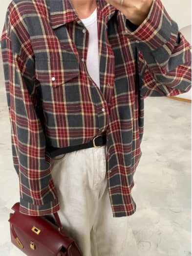 Retro Plaid Pocket Shirt – Long Sleeve