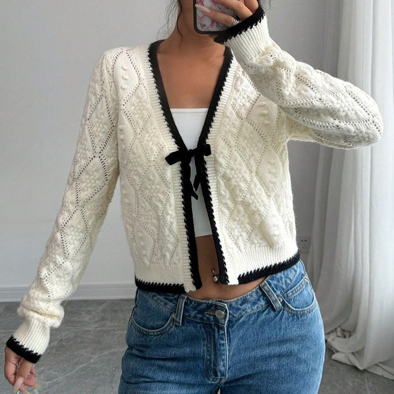 Bow White Cardigan Sweater