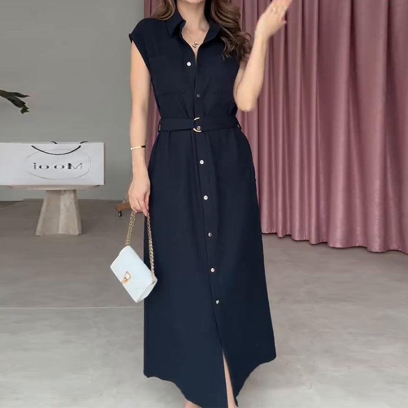 Casual Button-Down Shirt Collar Sleeveless Dress DEALOVA Casual Button-Down Shirt Collar Sleeveless Dress DEALOVA