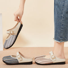 Roman Style Striped PU Sandals with Buckle