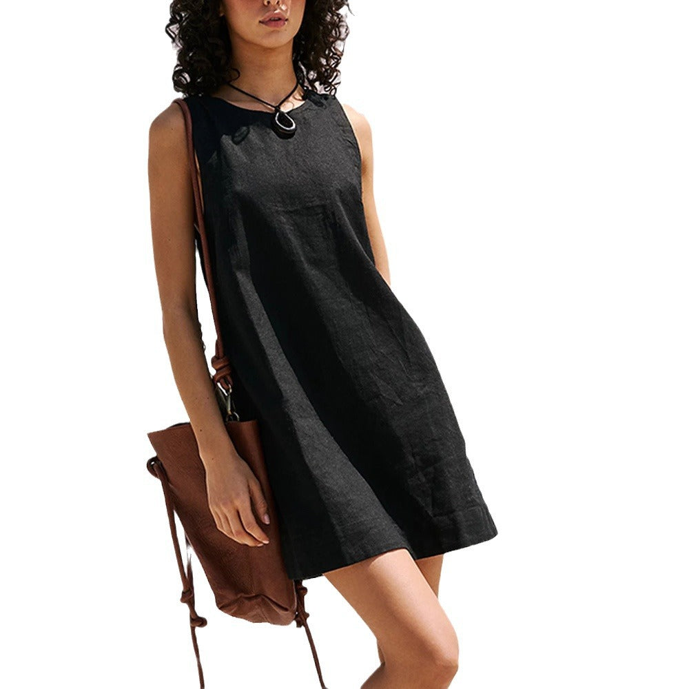 European Backless Cotton Mini Dress