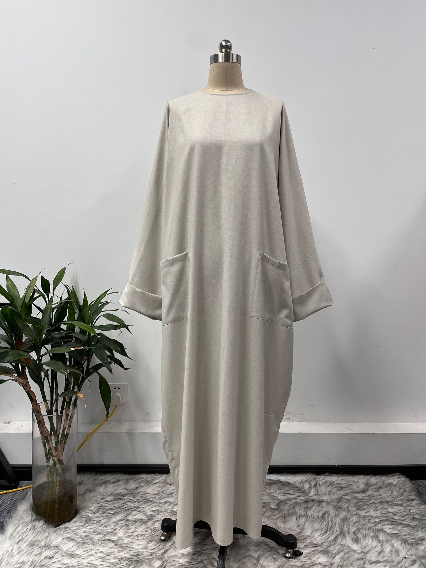Muslim Robe Long Skirt Solid Color Dress