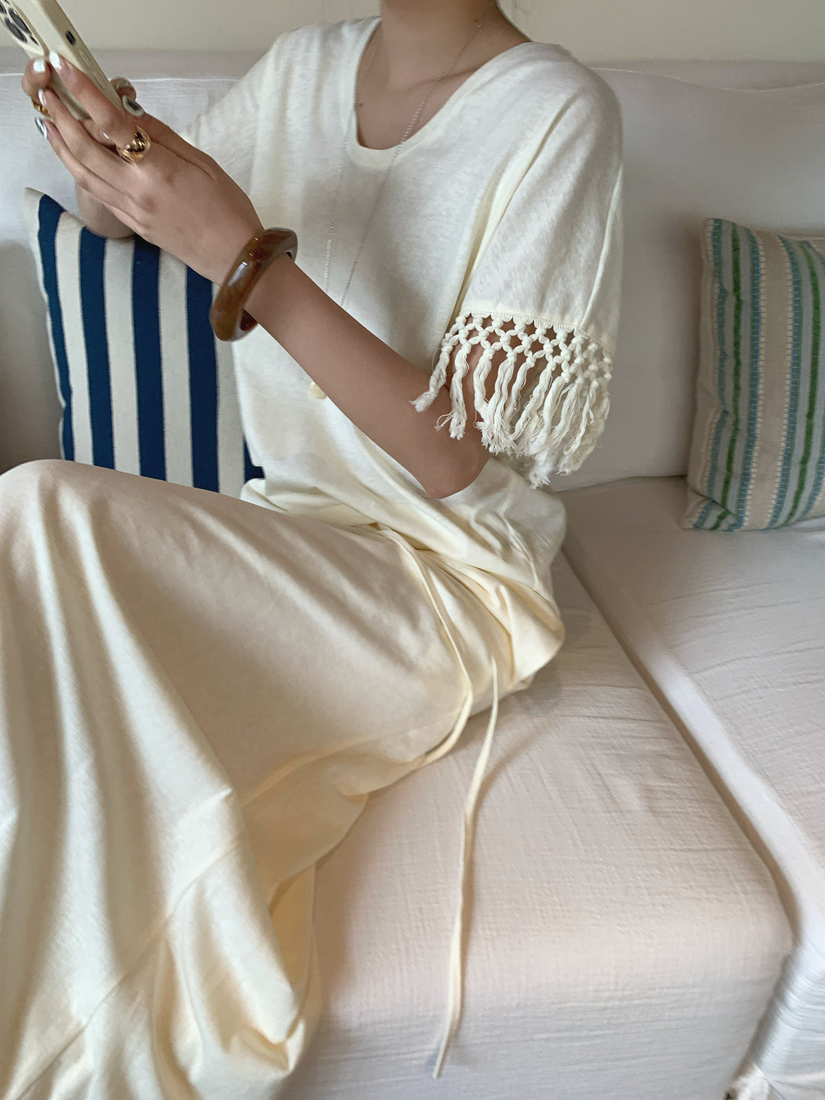 Woven Tassel Loose Cotton Top