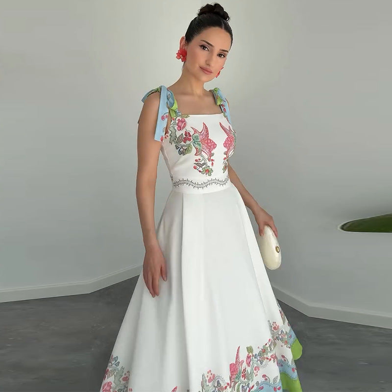 Elegant White Floral Print Holiday Dress – Summer 2025 Collection