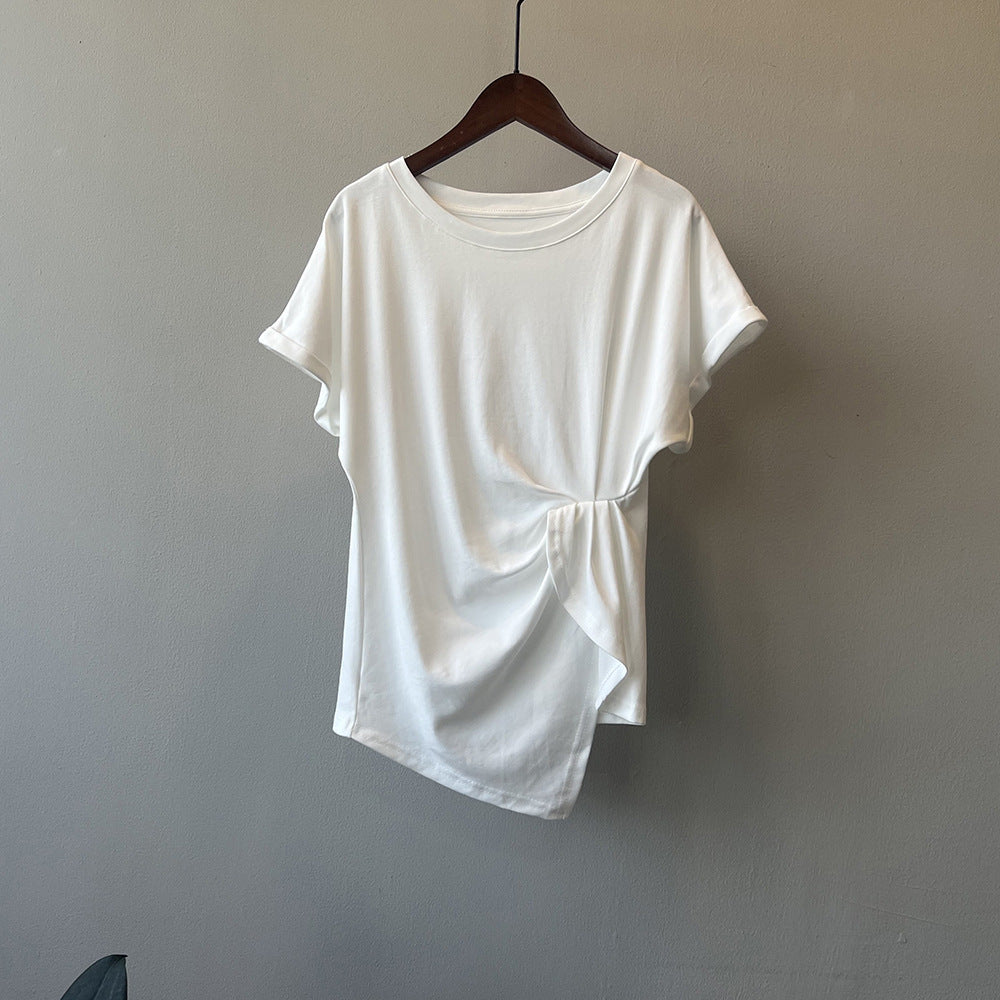 Pleated Waist Cotton T-Shirt