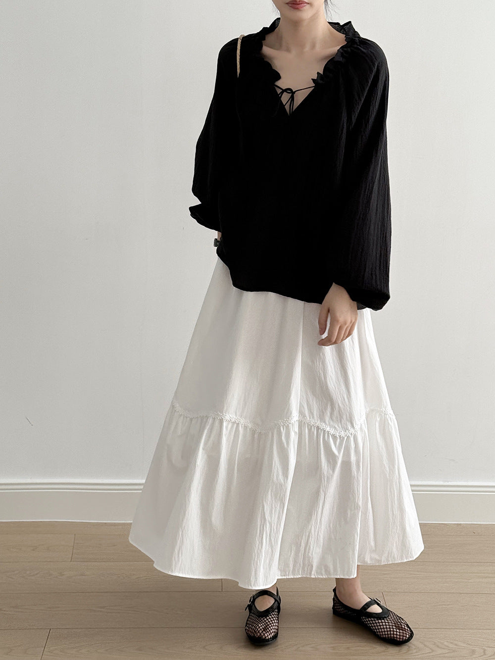 Lace Stitching A-Line Skirt – High Waist