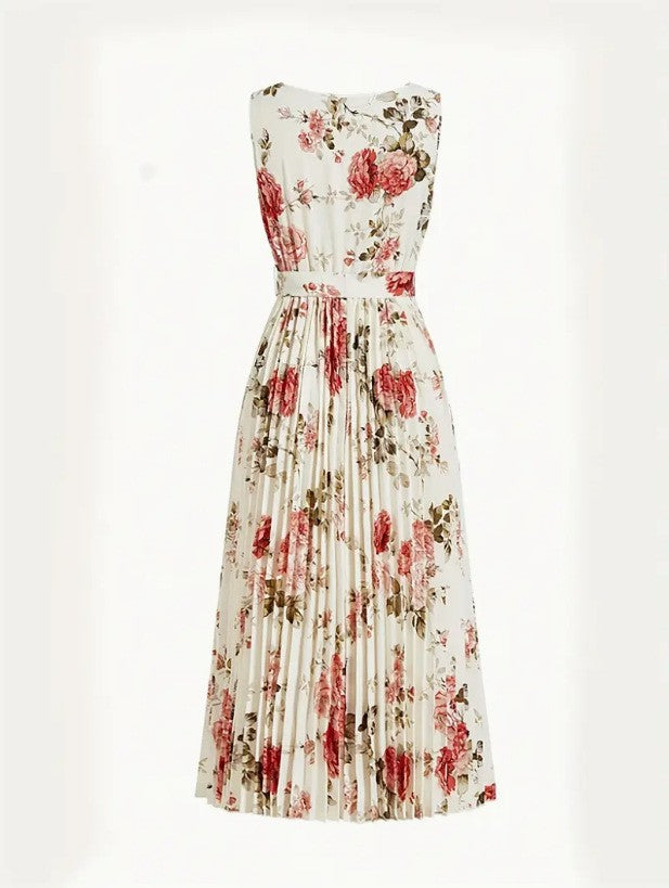 Floral Pleated Sleeveless Midi Dress